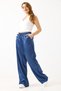 Women's satin loose cut loose elastic waist pants petrol blue - 2