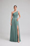 Women's Backless One-Shoulder Draped V-Neck Evening Dress - 2