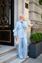 Women's Drawstring Detail Waist Tie Tulle Set Baby Blue