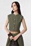 Khaki Linen Blend Women's Vest