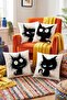 Set of 4 Furry Cats Patterned Throw Pillow Covers