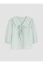 Özmarka New Season Green Baby Collar Plaid Blouse - 4