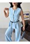 Women's Buttoned Belted Vest and Palazzo Pants Two-Piece Set - 5