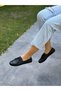 Black Leather Lace-Up Women's Casual Ballerinas - 3
