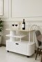 Luxury Marble & Wood Bar Cart – Modern White & Beige Serving Trolley with Storage Cabinet, Multi-Level Shelves - 3