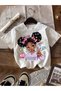 Printed Black - White - Pink 3-Piece Children's T-Shirt 100% Cotton Short Sleeve Knitted Crew Neck - 5
