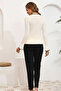 Women's Bowknot Long Sleeve Ecru Top Black Bottom Pajama Set - 6