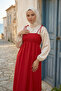 Red Long Cotton Unlined Summer Dress – with Straps - 7