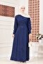 Tie-Waist Jacquard Evening Dress-Dark Blue