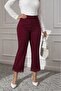 Women's High Waist Flared Laser Floral Cut Detailed Imported Crepe Pants - 2