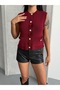 Metal Buttoned Pocketed Cotton Summer Seasonal Knitwear Vest - 5