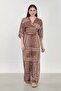 Women's patterned loose pants with elastic waist - brown