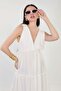 Women's V-Neck Thick Strap Long Dress - White - 4