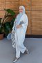 Women's Tulle Floral Embroidered Bat Sleeve Linen Suit - 6