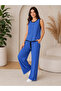 Women's Stylish and Comfortable Cut Button Detailed Sleeveless Linen Vest and Trousers Two-Piece Set - 5