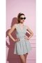 Women Black White Polka Dot Halter Neck Crop Blouse & Ruffle Mini Skirt Two Piece Set - 3