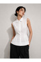 Women's Sleeveless Shirt with Collar and Pleated Detail Woven Shirt Cm26Go12034 - 4
