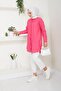 Women's Long Basic Fuchsia Polo Collar Hijab Shirt Dress - 4