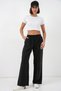 Women's Elastic Waist Wide Leg Pants 1517 - Black - 5