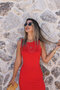 Red Corded Sleeveless Long Dress - 2