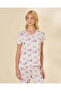 Women's White Lace Trim V-Neck Printed Pajama Set - 2