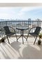 3 Piece Metal Outdoor Patio Set, includes 2 Chairs and 1 Table with Wave Temper Glass Top, perfect for outdoor and balcony, Black - 3