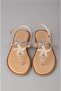 Seç 115 Genuine Leather Stone-Embellished Flip-Flop Sandals Gold - 3