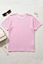 Women's Candy Pink White Crew Neck Striped T-Shirt - 2