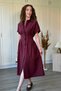 Burgundy Shirt Dress with Draped Waist and Slits - 7