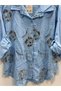 Women's Baby Blue Italian Large Size Floral Embroidered Sequin Embroidered Folded Long Sleeve Shirt 42 - 48 Size - 2
