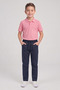 Boy's Pink Short Sleeve Polo Neck T-Shirt Navy Blue Ribbed Waist Canvas School Pants Bottom Top School Outfit - 2