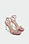 Pegon Single Strap Gold Accessory Women's Pink Heeled Shoes