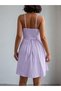 Crep Women's Strappy Mini Dress Square Neck Flow Fabric Gathered Waist Elastic Back Lilac Dress - 2