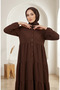 Aerobin Fabric Buttoned Layered Hijab Dress 4124-02 Brown - 3