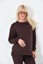 Maternity Side Zipper Long Sleeve High Waist Wide Leg Soft Touch Tracksuit Set Aci Brown - 4