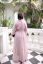 Pink Dress with Sleeves and Waist Tie - 3