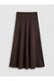 Brown A-Line Skirt with Zipper at the Waist - 2