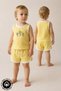 Unisex Cactus Printed 100% Cotton Baby Kids Athlete Shorts Set with Piping Detail