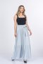 Women's Summer Blue Elastic Waist Crinkle Long Skirt Stylish Daily Comfortable 6901 - 3