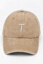 Beige Embroidered Washable Vintage Unisex Hat with Letter t - 2
