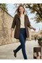 Women's Brown Hooded Trench Coat with Elastic Waist and Foldable Sleeves - 2