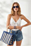 Women's White Adjustable Strap Crop Blouse with Shell Detail Blz-19003410 - 2
