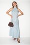 Women's Blue Polka Dot Halter Neck Halter Hem Ruffle Long Dress 382 60286388 - 3