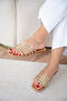 Tiyos Stripe Detailed Women's Gold Flat Slippers - 4