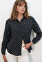 Women's Single Pocket Polka Dot Oversize Shirt 1539 - Black