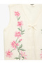 Floral Embroidery Detailed V-Neck Bow Cotton Vest - 3