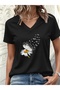 Women's Mix Printed V-Neck Sleeved Regular Fit Comfortable T-Shirt - 2