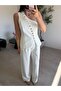 Ecru Gold Buttoned Suit - 5