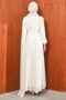 White Collar Stoned Draped Janjan Evening Dress - 5