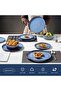 16 Piece Stoneware Dinner Set, Modern Design, Microwave & Dishwasher Safe - Blue - 4